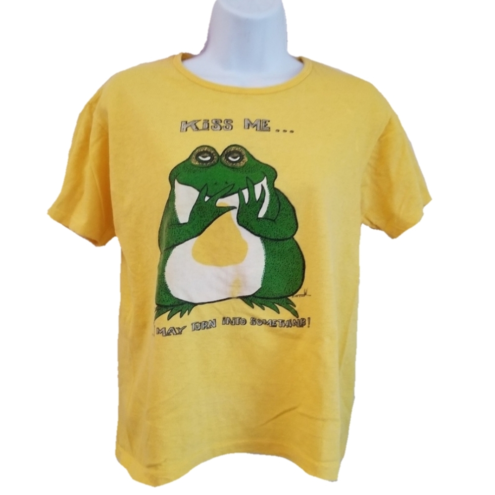 Vintage Lady T graphic frog yellow shirt large